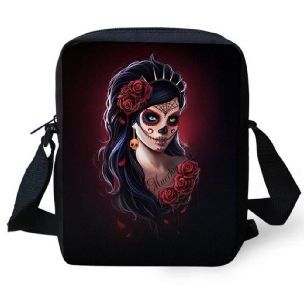3D Print Messenger Bag Skull Girl w/ Rose